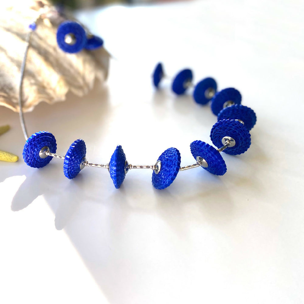 Blue Paper Necklace + earrings