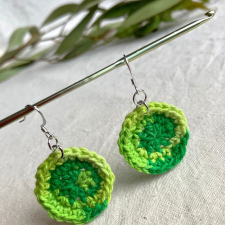 Lime Burst - Handmade Cotton Crochet Dangle Earrings