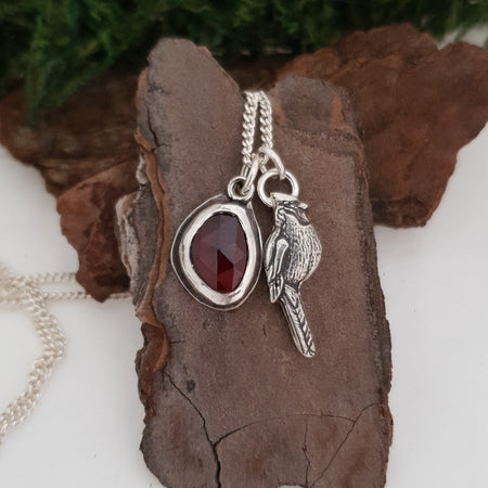 Garnet and cardinal twin pendants