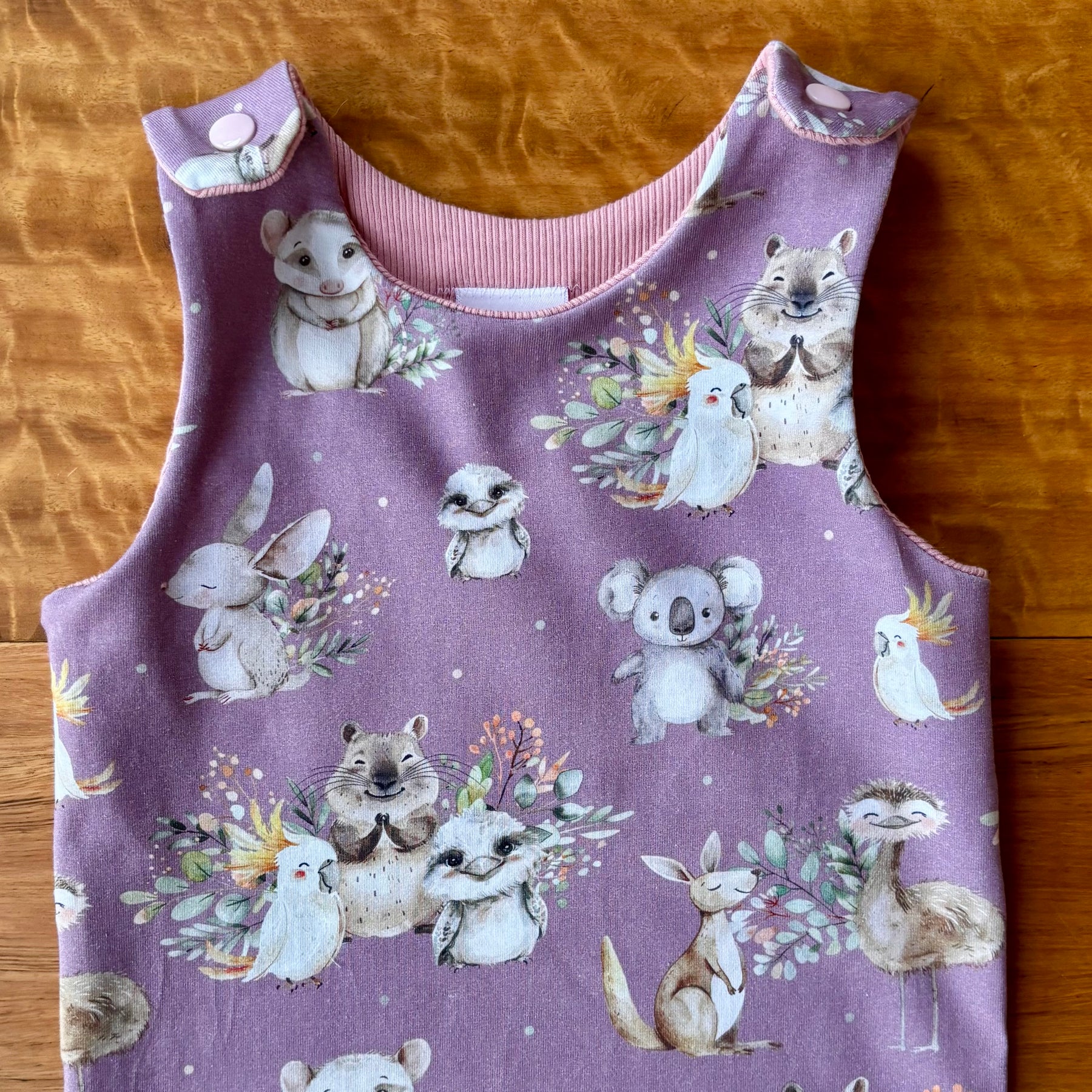 Baby Stretch Overalls | Purple Australian Animals | Size 000 to 3 | Made to order