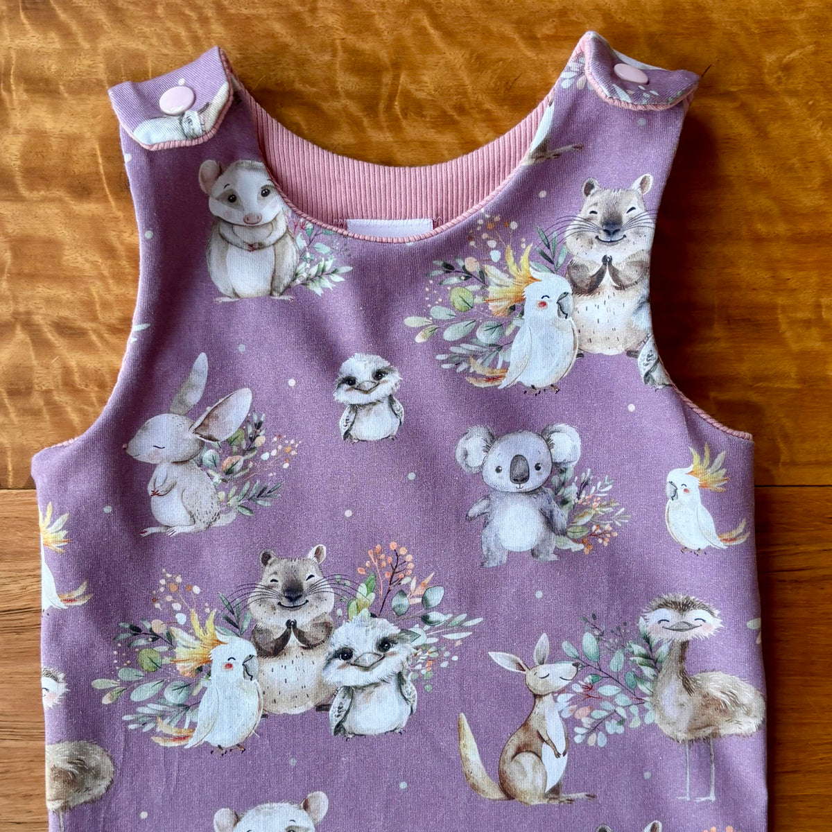 Baby Stretch Overalls | Purple Australian Animals | Size 000 to 3 | Made to order