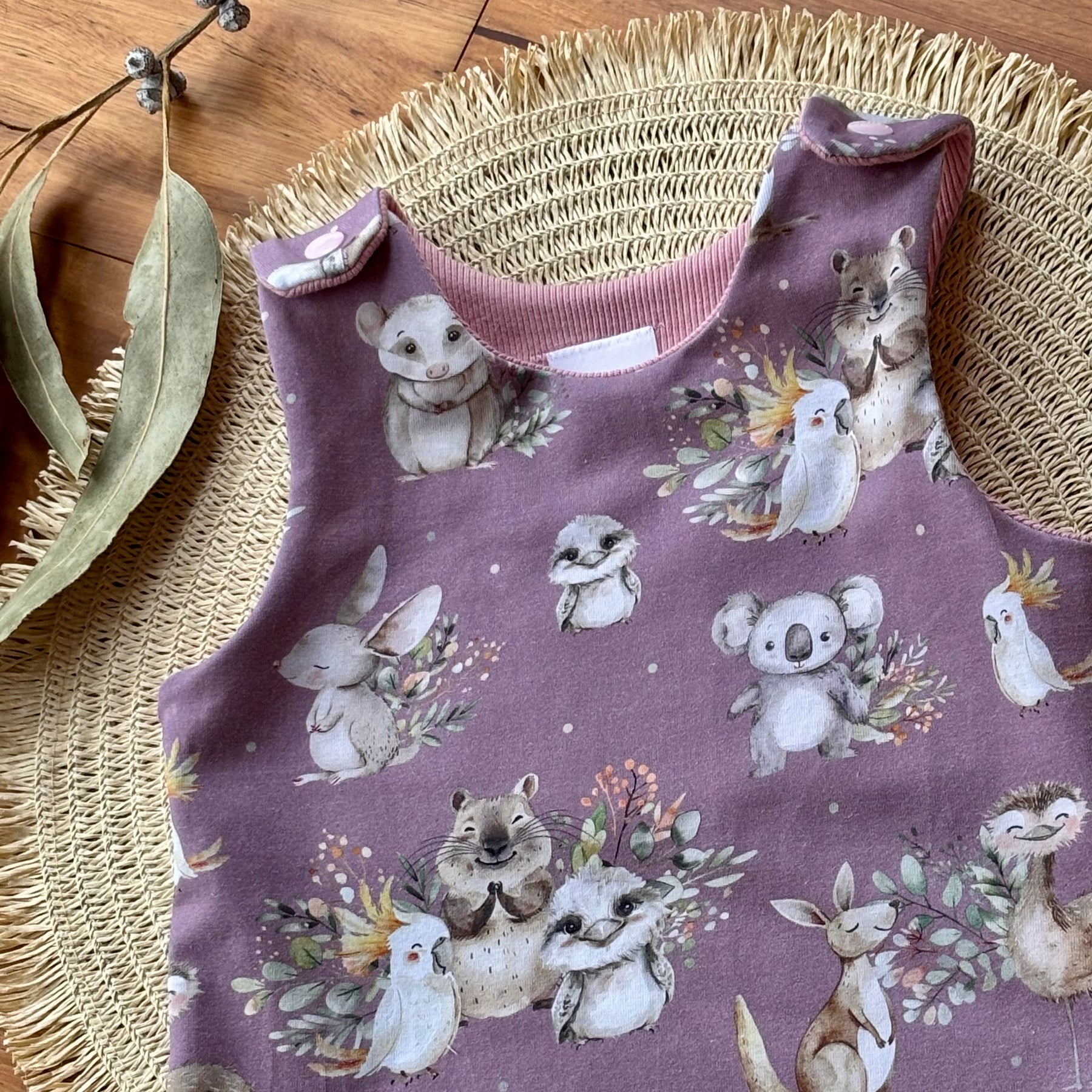 Baby Stretch Overalls | Purple Australian Animals | Size 000 to 3 | Made to order