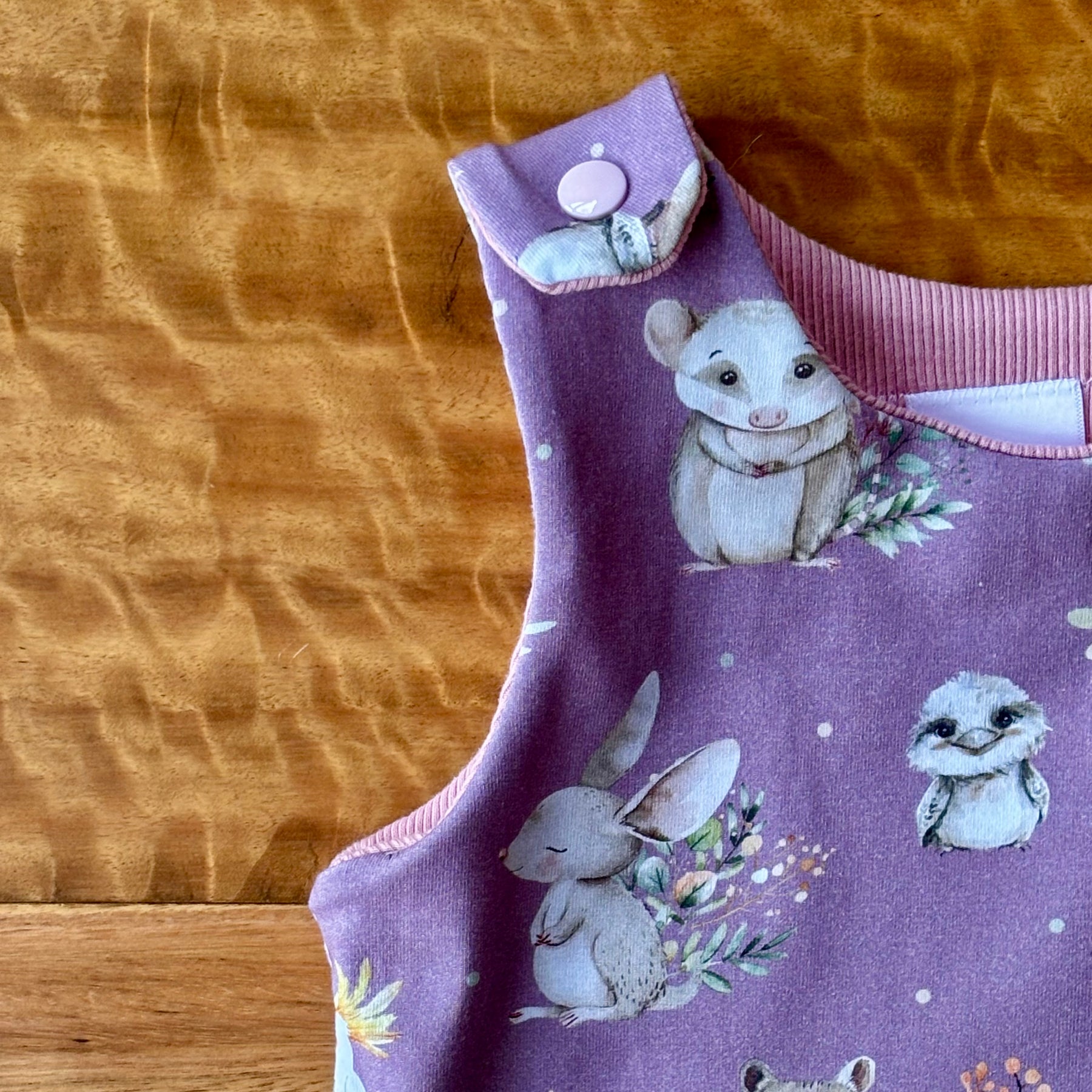 Baby Stretch Overalls | Purple Australian Animals | Size 000 to 3 | Made to order