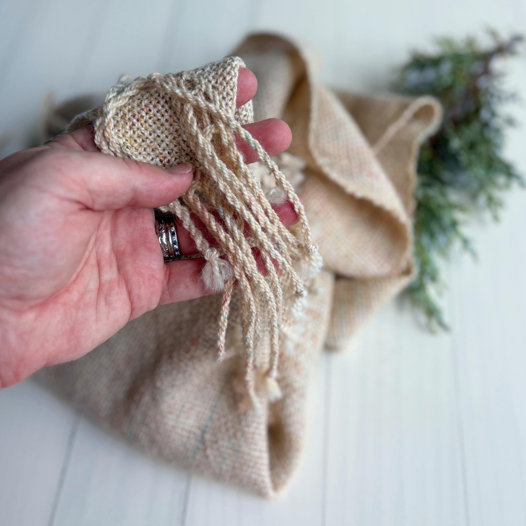 Handwoven scarf - alpaca - cream - Statement scarf