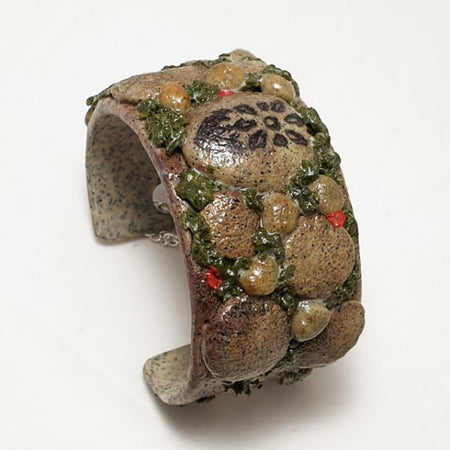 Hand Sculpted Polymer Clay Cuff Bracelet - Rock Garden