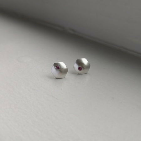 handmade rhodolite garnet × domed hex studs