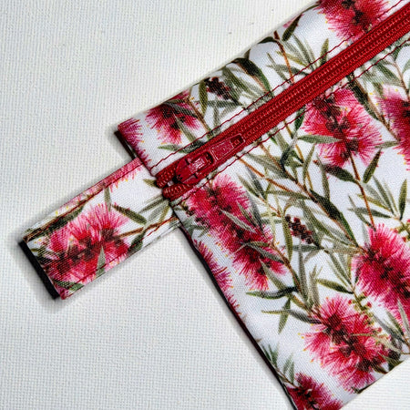 Mini Wet Bag, Bottlebrush fabric, 15cms x 10cms
