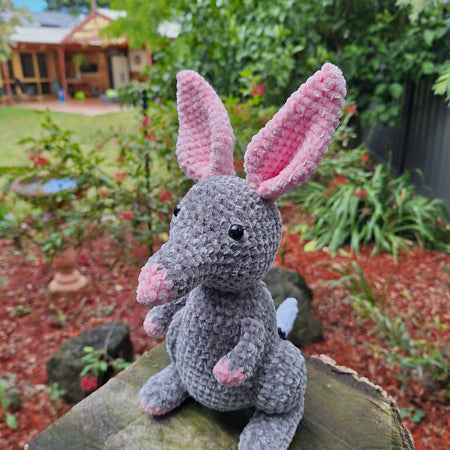 Velvet crocheted Bilby soft toy