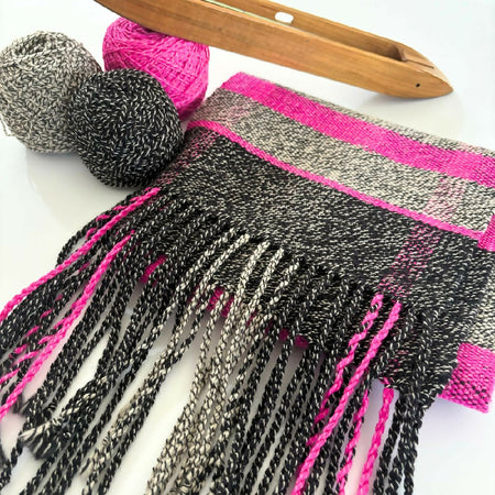 Handwoven Scarf - Pink - Grey - Black - Wool