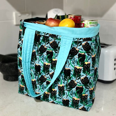 Grocery Tote .. Protea .... Lined with storage pouch