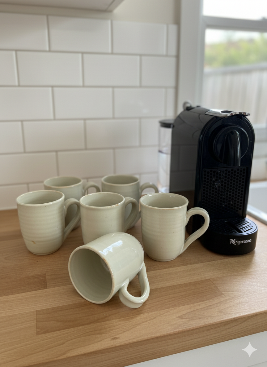 SALE! Handmade set of 6 Shino Glazed Coffee Cups