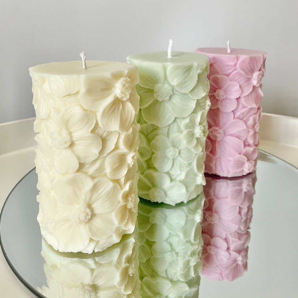 Tall Flower Pillar Candle