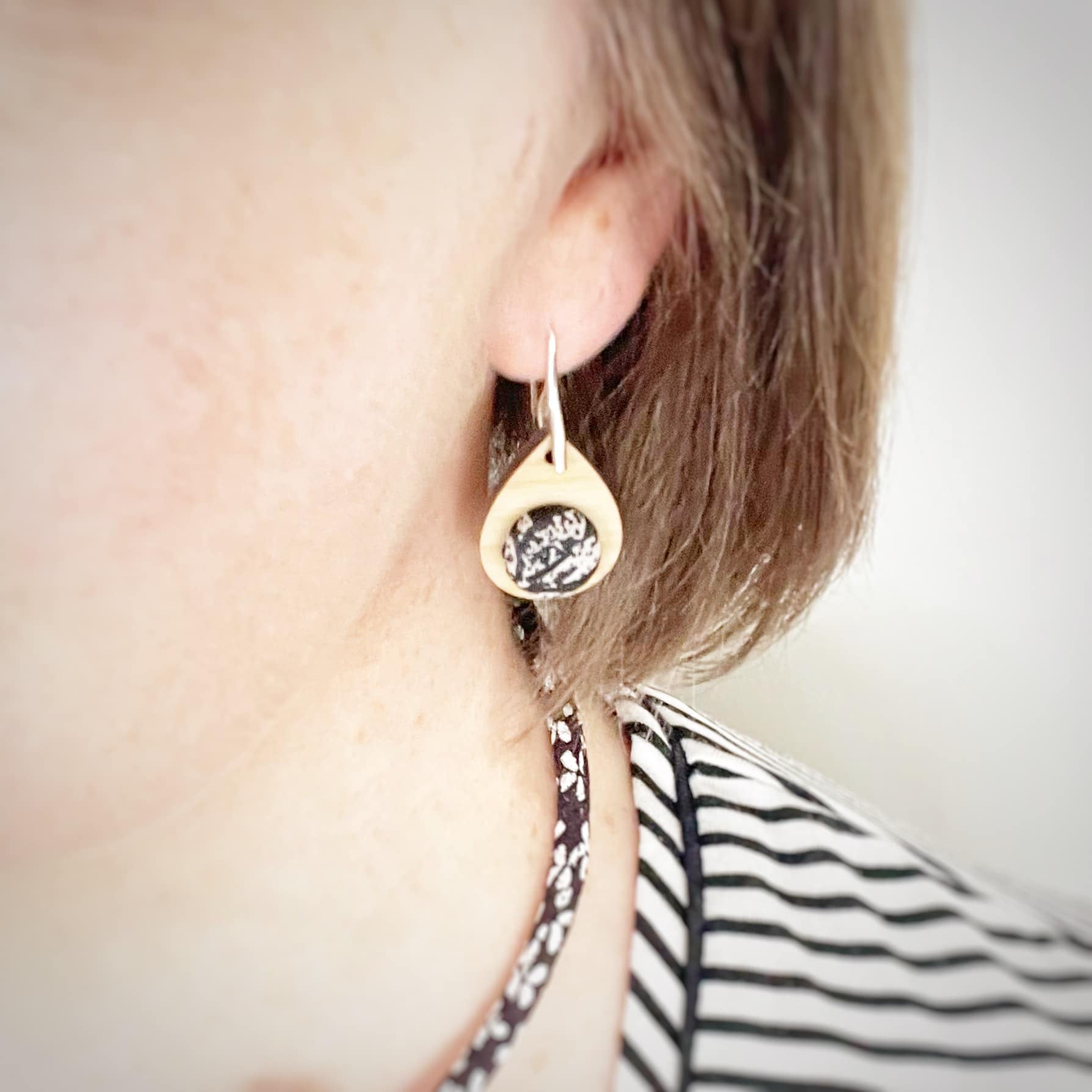 Kimono Tear Drop Earrings - Red Floral