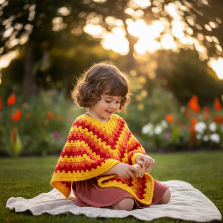 Sunshine - Handmade Crochet Girls Poncho ages 3-5 years