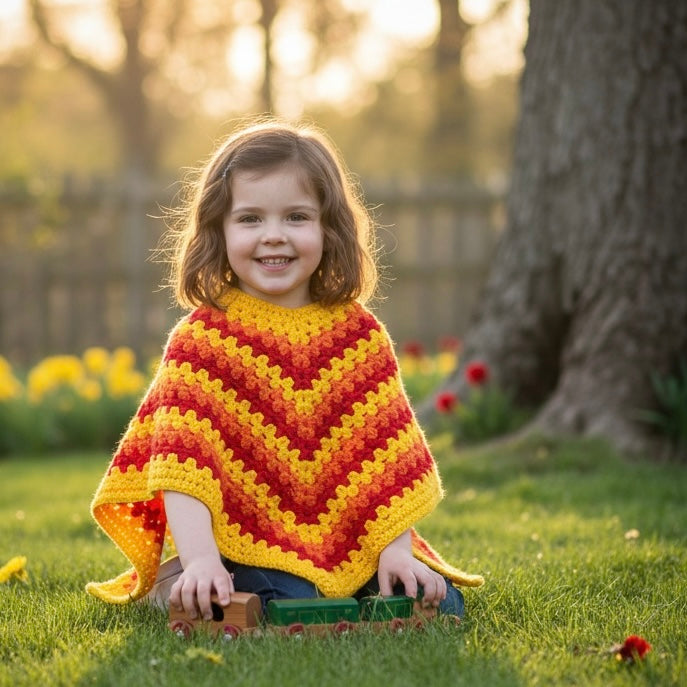 Sunshine - Handmade Crochet Girls Poncho ages 3-5 years