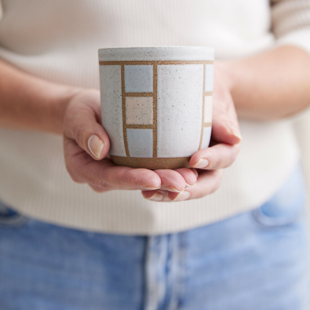 Geometric Handmade Ceramic Tumbler - Pink and Grey