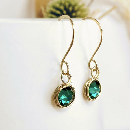 Emerald green crystal dangle earrings | 14k gold-filled | May birthstone gift