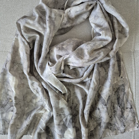 Ecoprinted scarf soft silk cotton neutral black grey