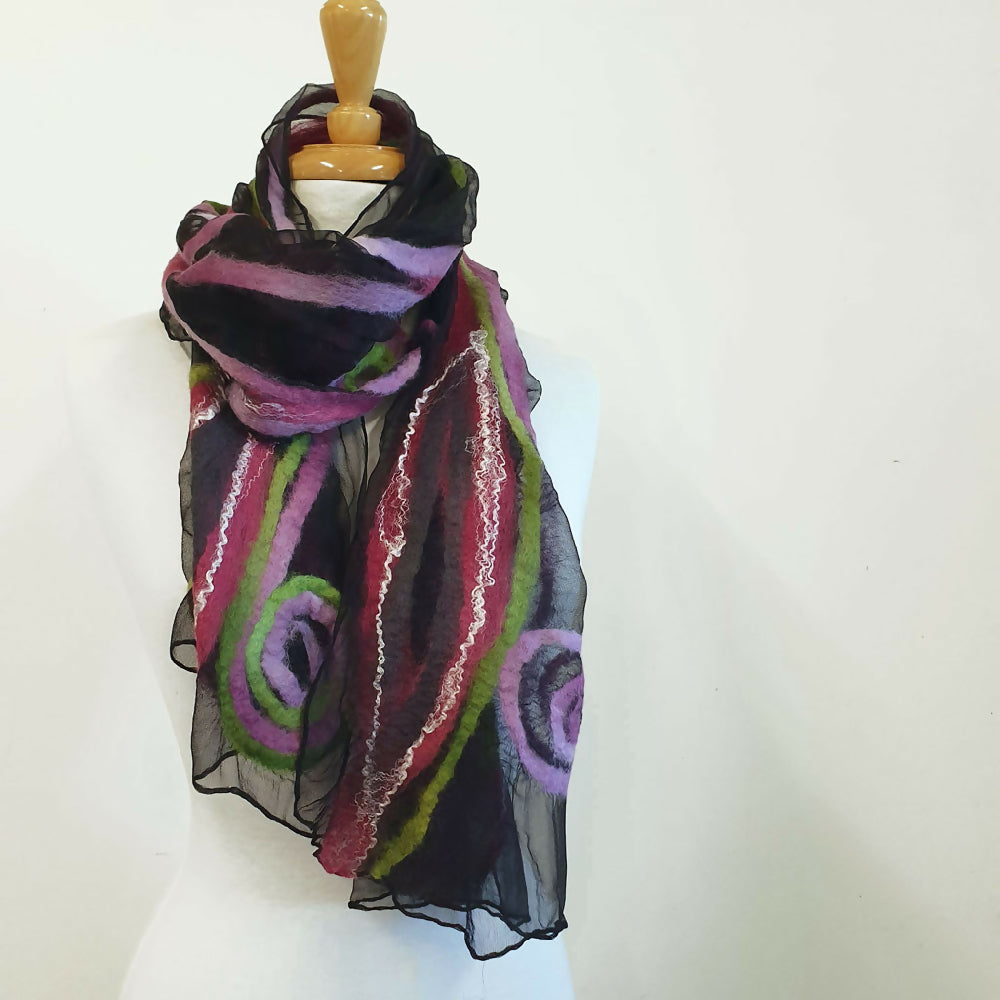 lightweight silk and wool felted scarf - Handmade gift idea for her - nuno felt - Julie ann Smith - australia