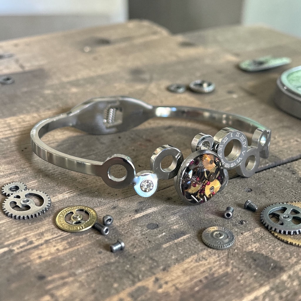 Steampunk Ladies watch parts hinged bangle