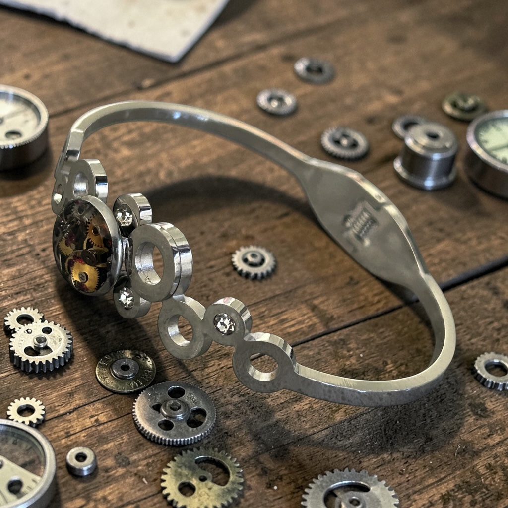 Steampunk Ladies watch parts hinged bangle