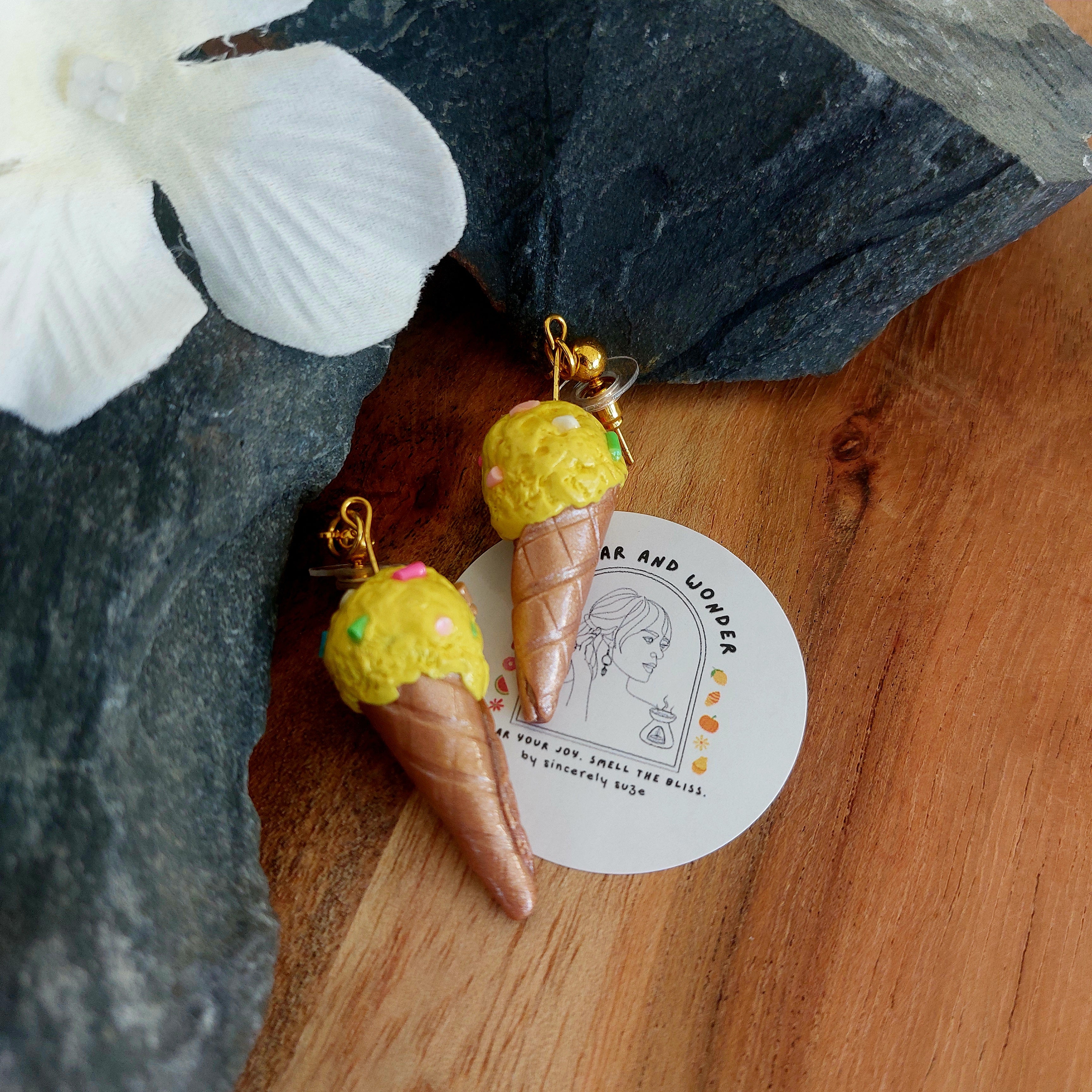 Sprinkle Ice Cream Cone Earrings | Food Inspired Statement Earrings