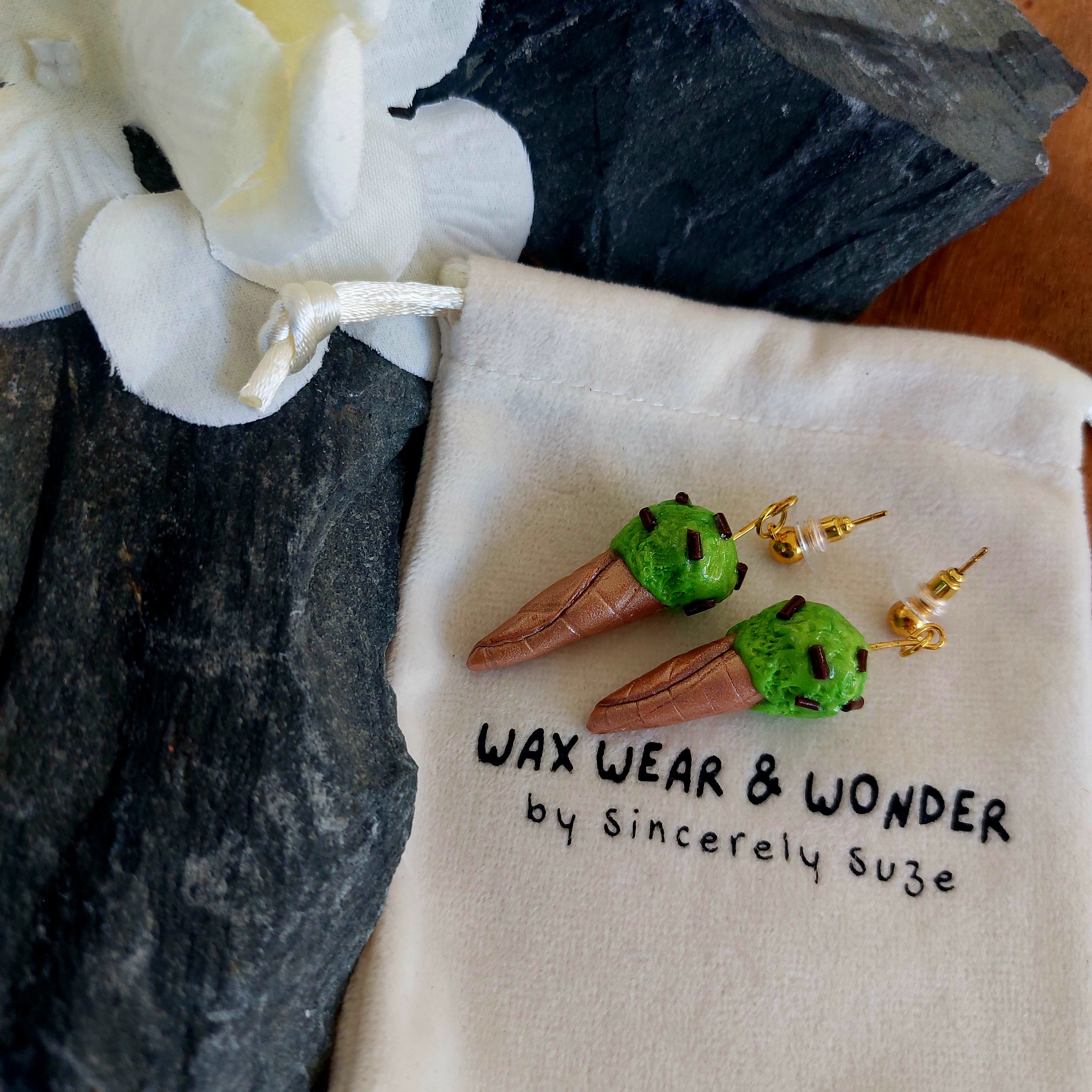 Mint Ice Cream Cone Earrings | Food Inspired Statement Earrings