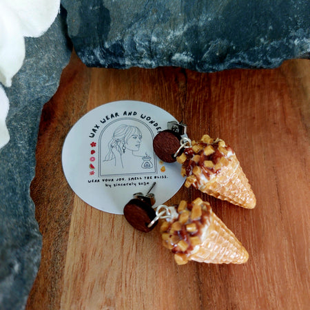 Vanilla Choc Top Earrings | Wooden Stud Statement Earrings | Food Inspired