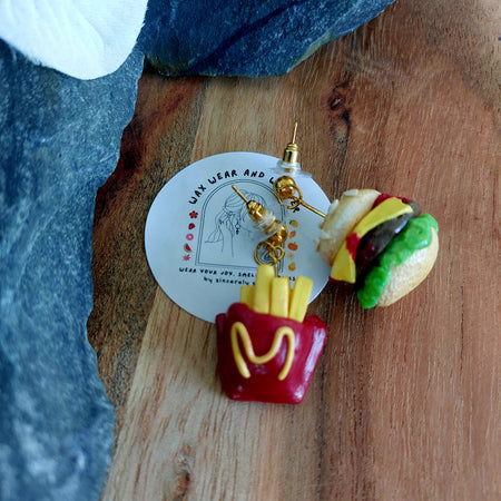 Burger & Fries Earrings | Food Inspired Statement Earrings