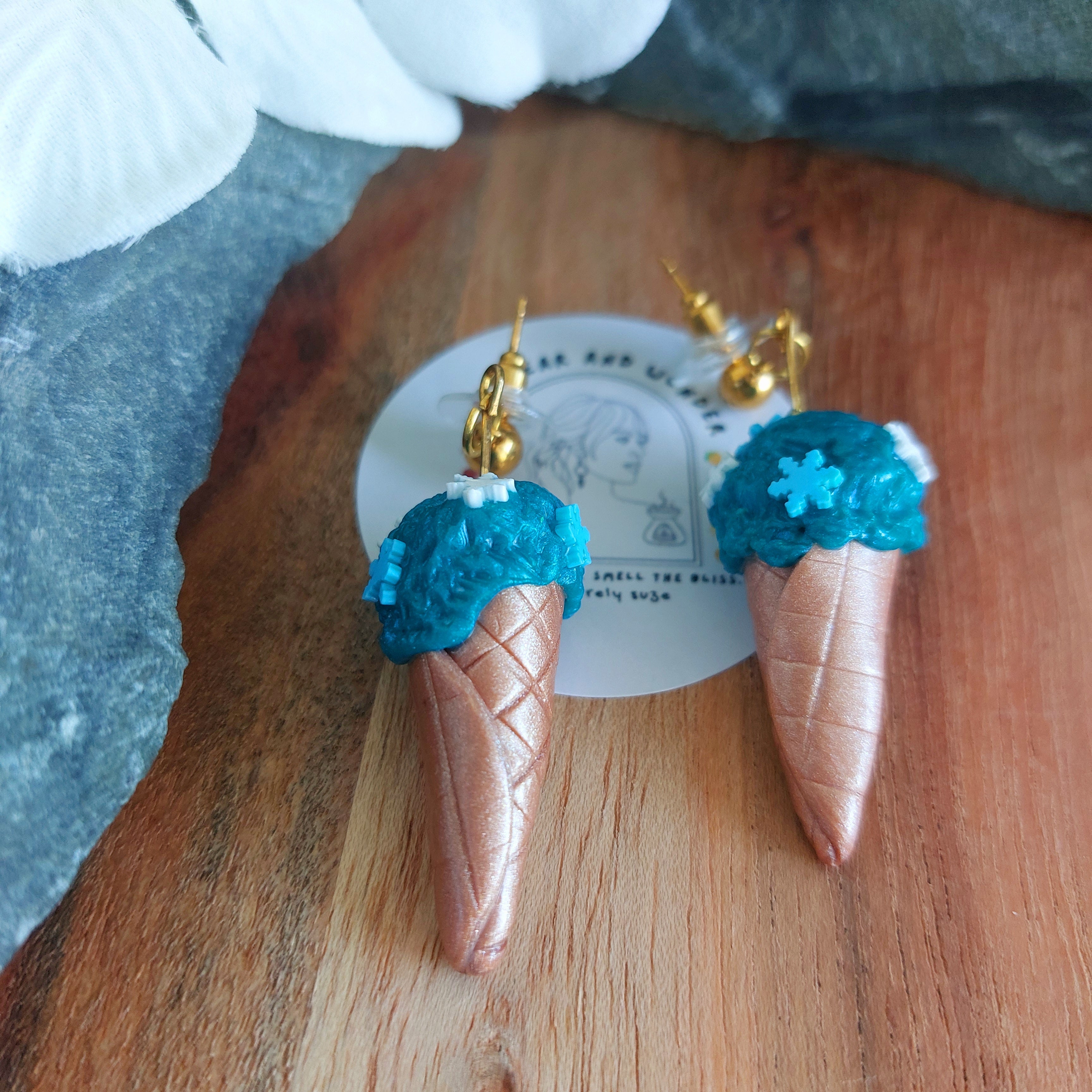 Blue Sprinkle Ice Cream Cone Earrings | Food Inspired Statement Earrings