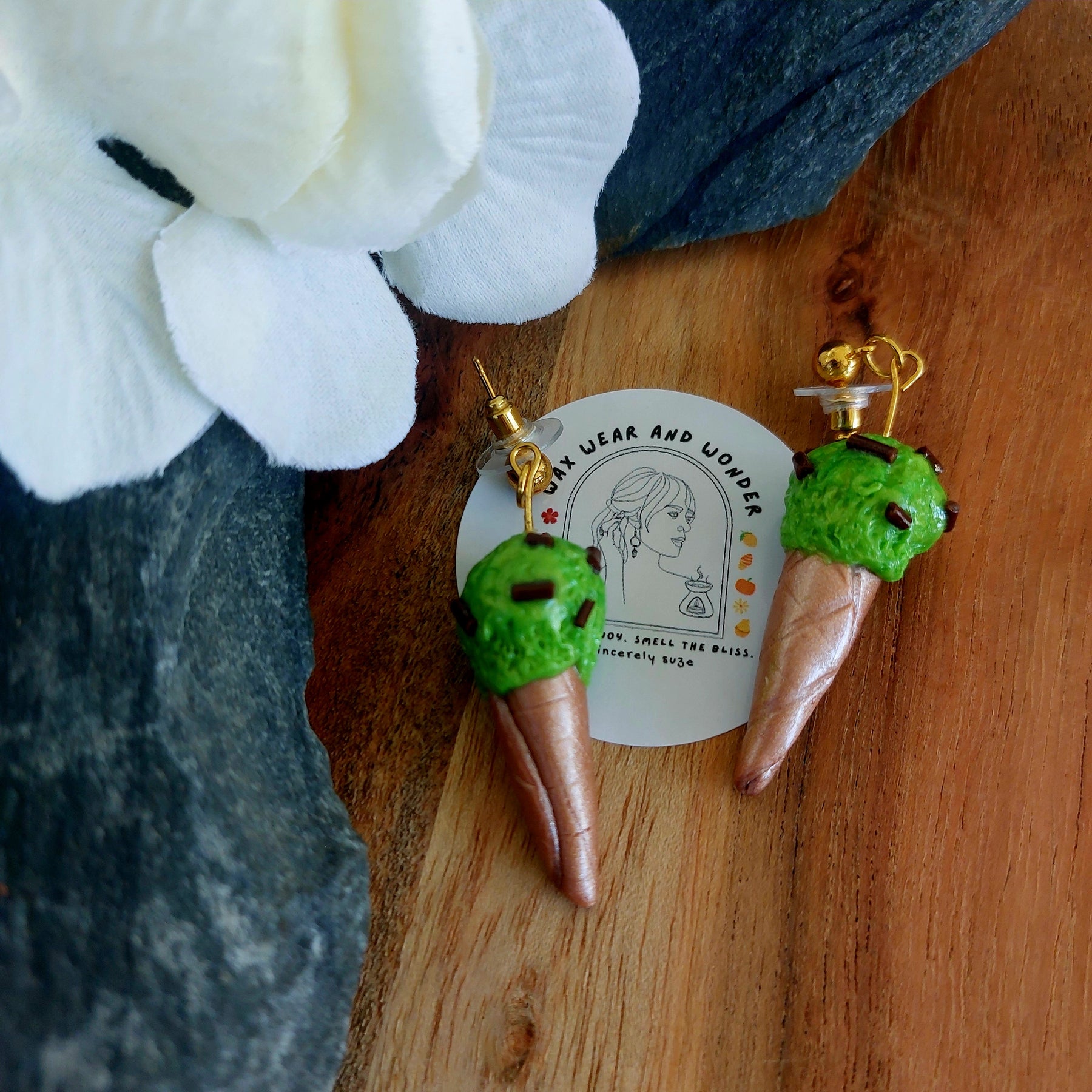 Mint Ice Cream Cone Earrings | Food Inspired Statement Earrings