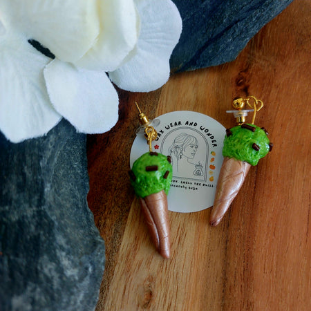 Mint Ice Cream Cone Earrings | Food Inspired Statement Earrings