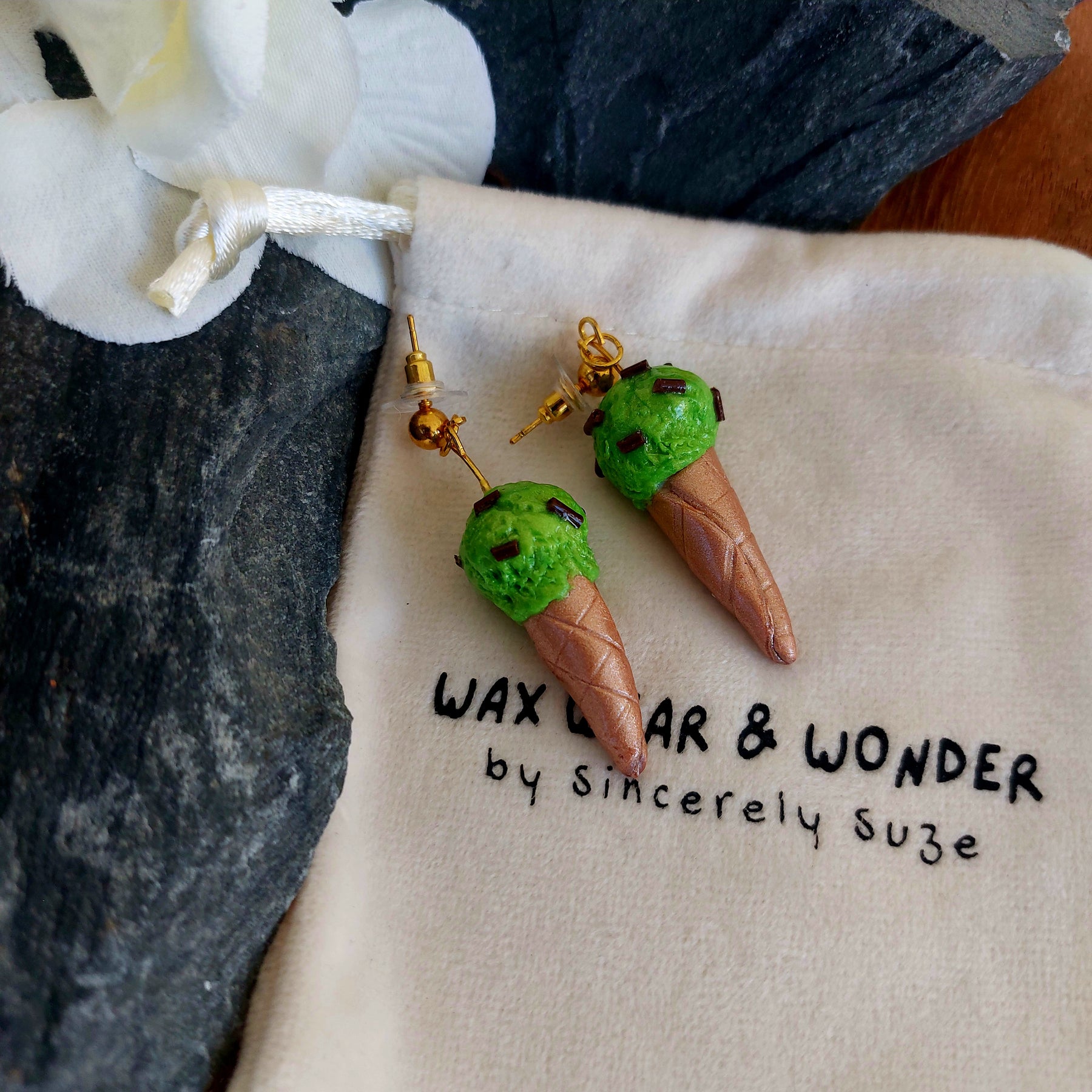 Mint Ice Cream Cone Earrings | Food Inspired Statement Earrings