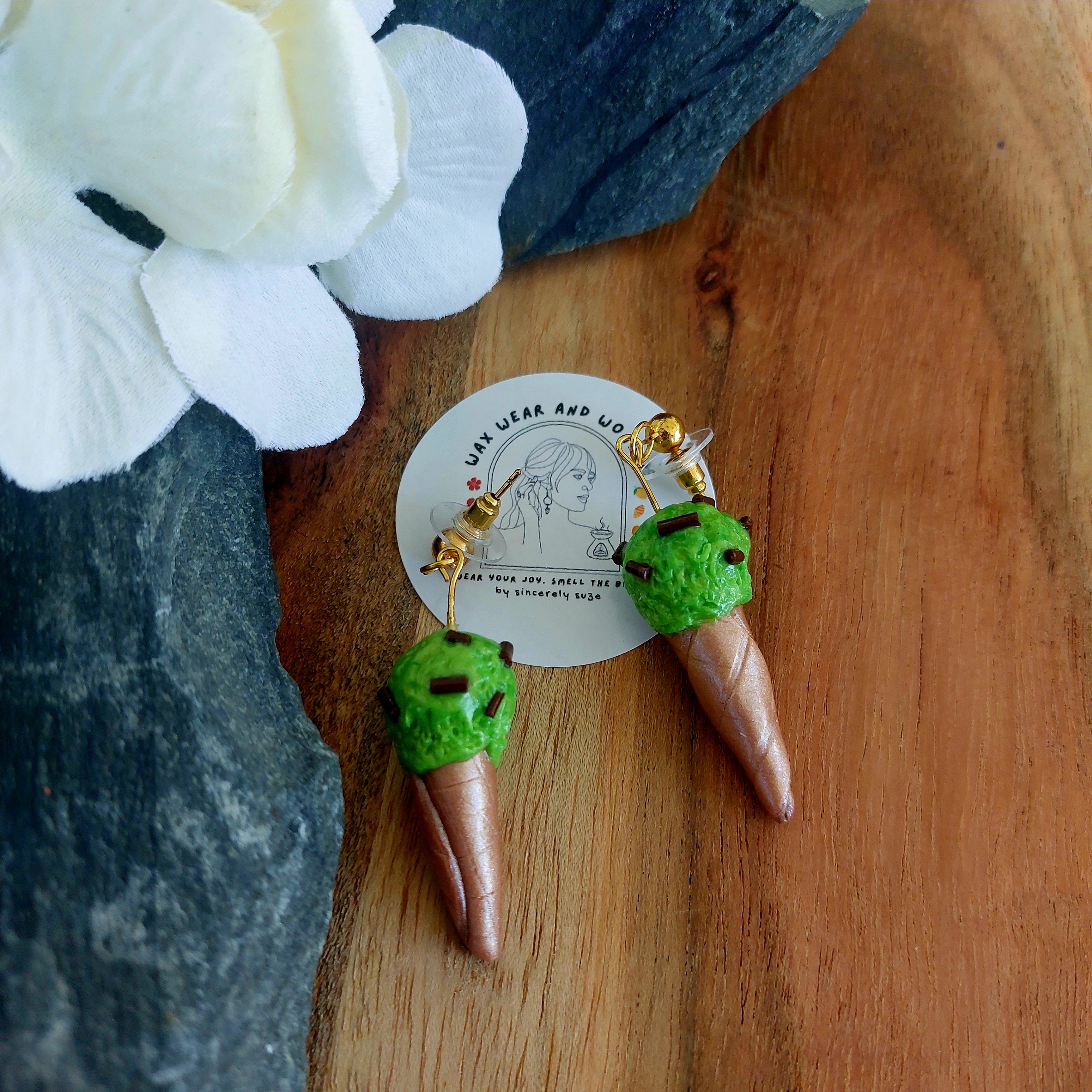 Mint Ice Cream Cone Earrings | Food Inspired Statement Earrings