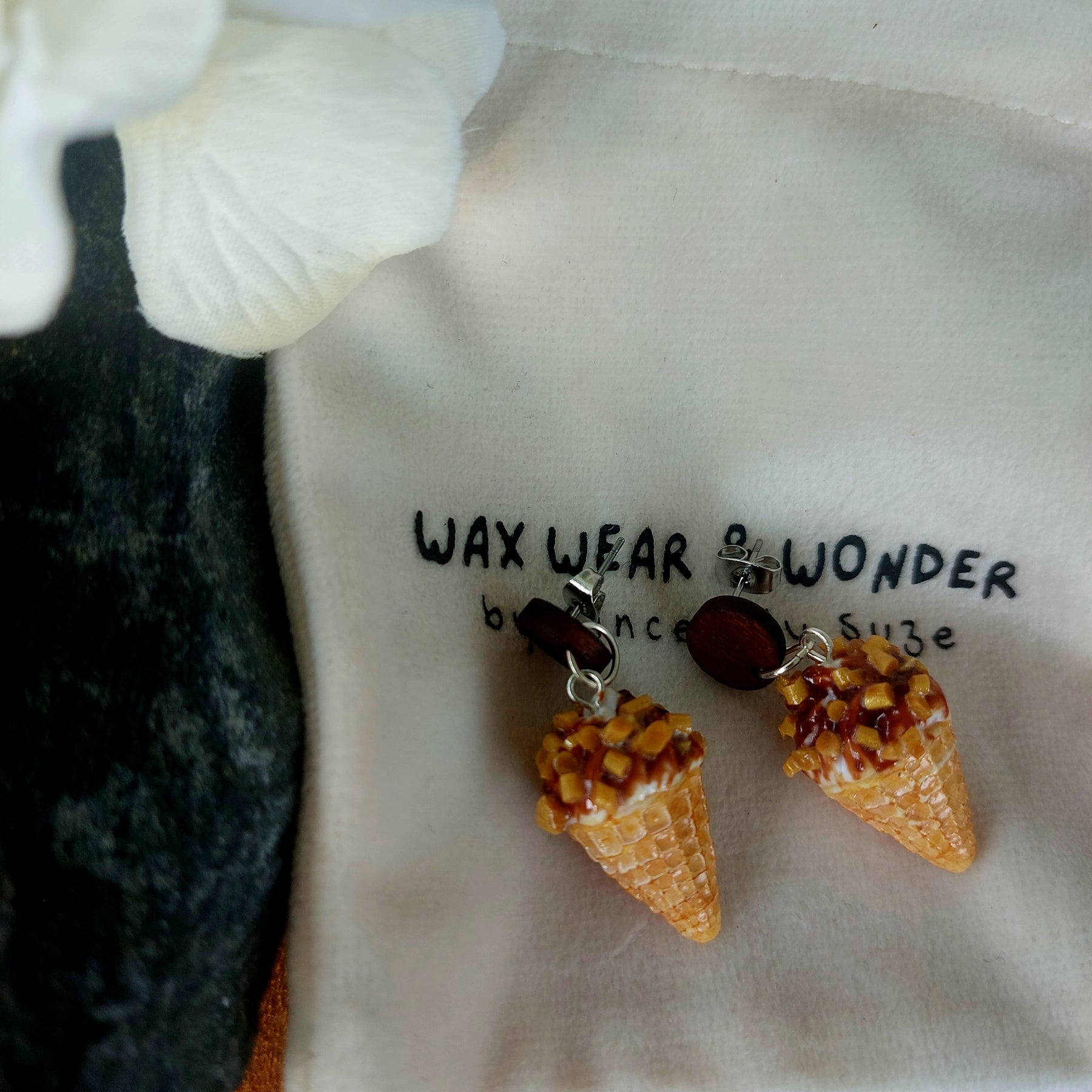 Vanilla Choc Top Earrings | Wooden Stud Statement Earrings | Food Inspired
