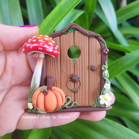 Pumpkin and mushroom Woodland Faerie door