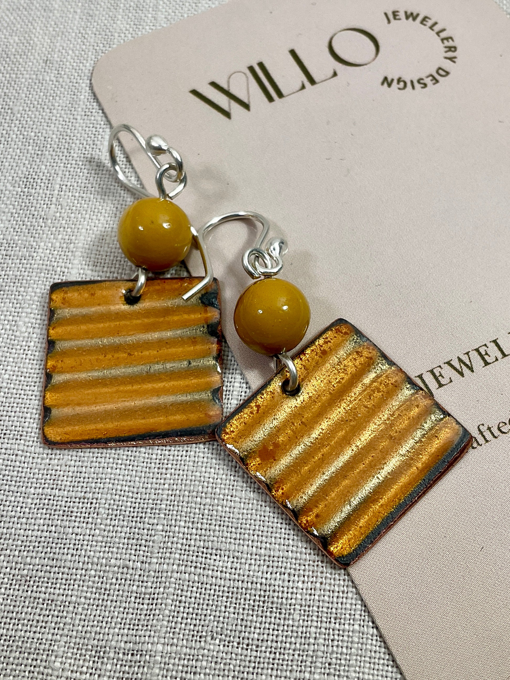Golden glow. Enamel earrings. Handmade