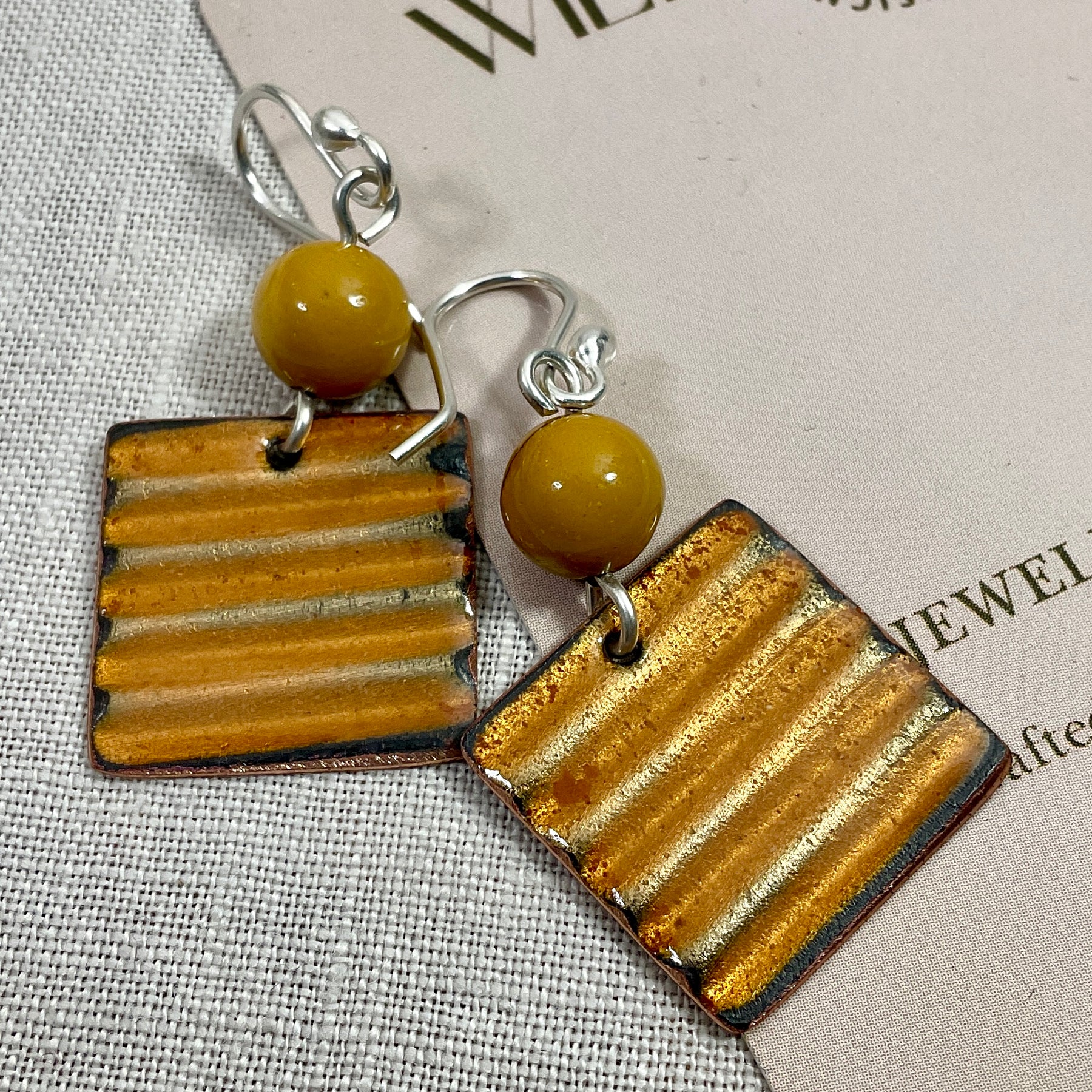 Golden glow. Enamel earrings. Handmade