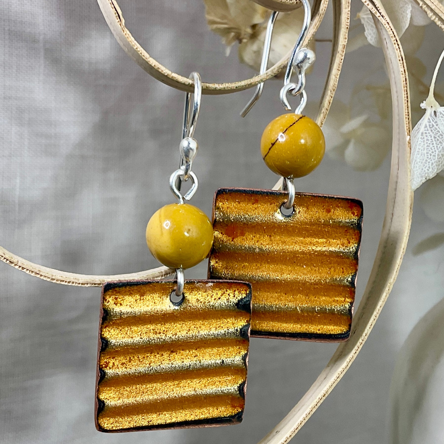 Golden glow. Enamel earrings. Handmade