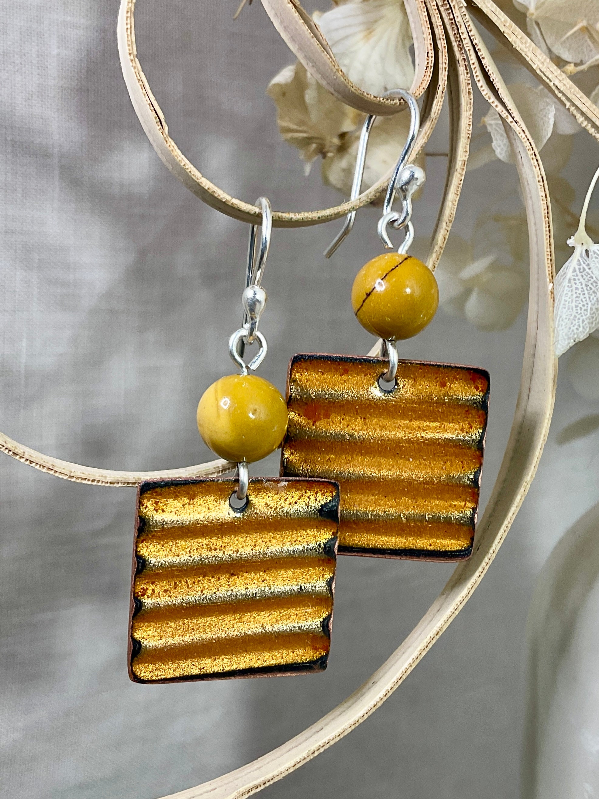 Golden glow. Enamel earrings. Handmade