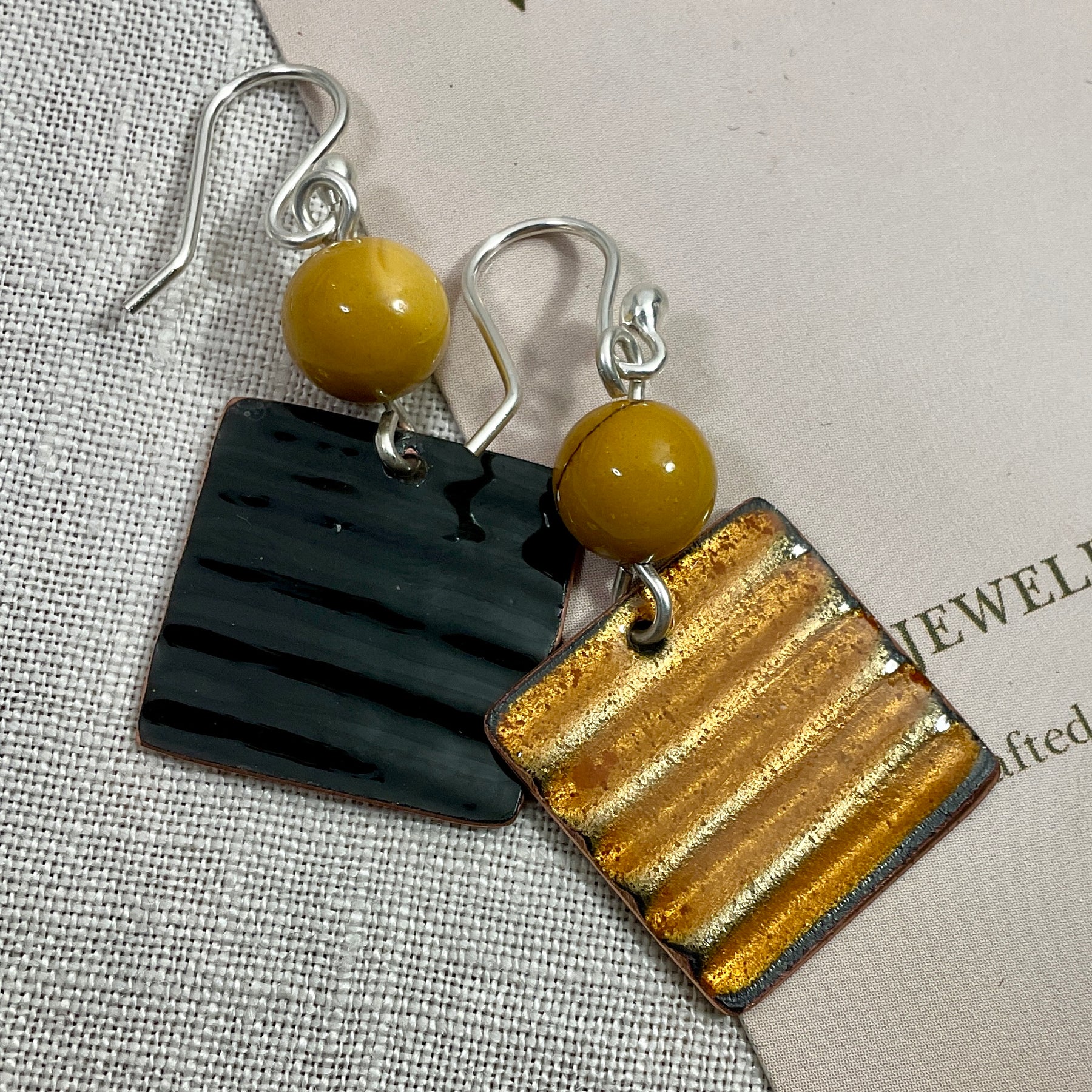 Golden glow. Enamel earrings. Handmade