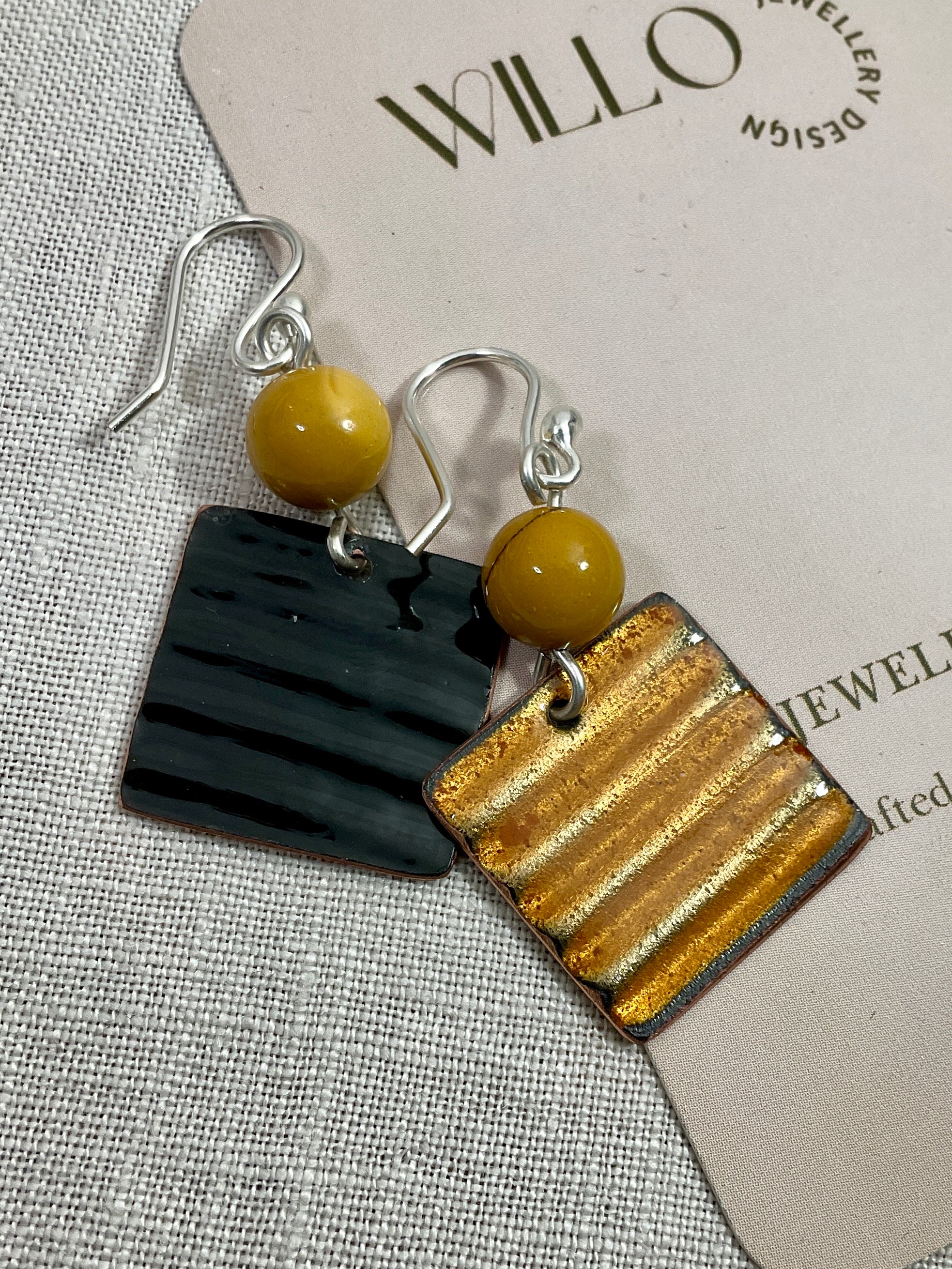 Golden glow. Enamel earrings. Handmade