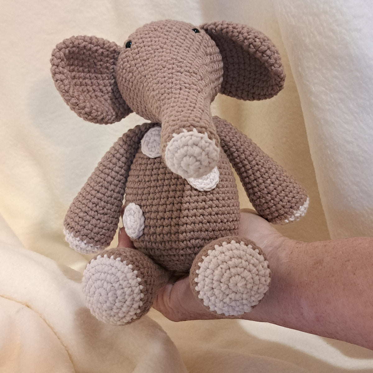Handmade crochet toy elephant soft coffee white spots