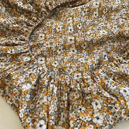 Cot Sheet / Fitted / Floral Orange and White