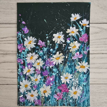 April Birthday - 'Midnight Sweet Pea & Daisies' Original Artwork on Watercolour Paper 21 x 29.7cm