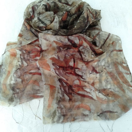 Fine silk wool scarf hand printed