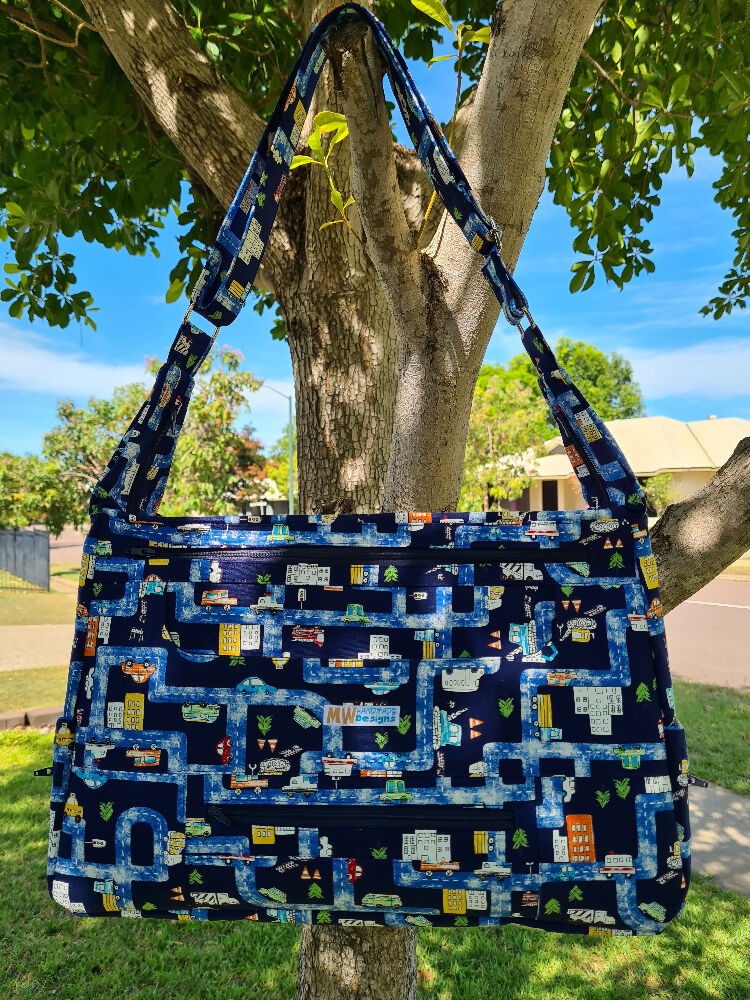 OOAK Dark Blue Roadway Nappy Bag