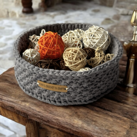 Handcrafted Grey Crochet Basket – Elegant Practical Storage