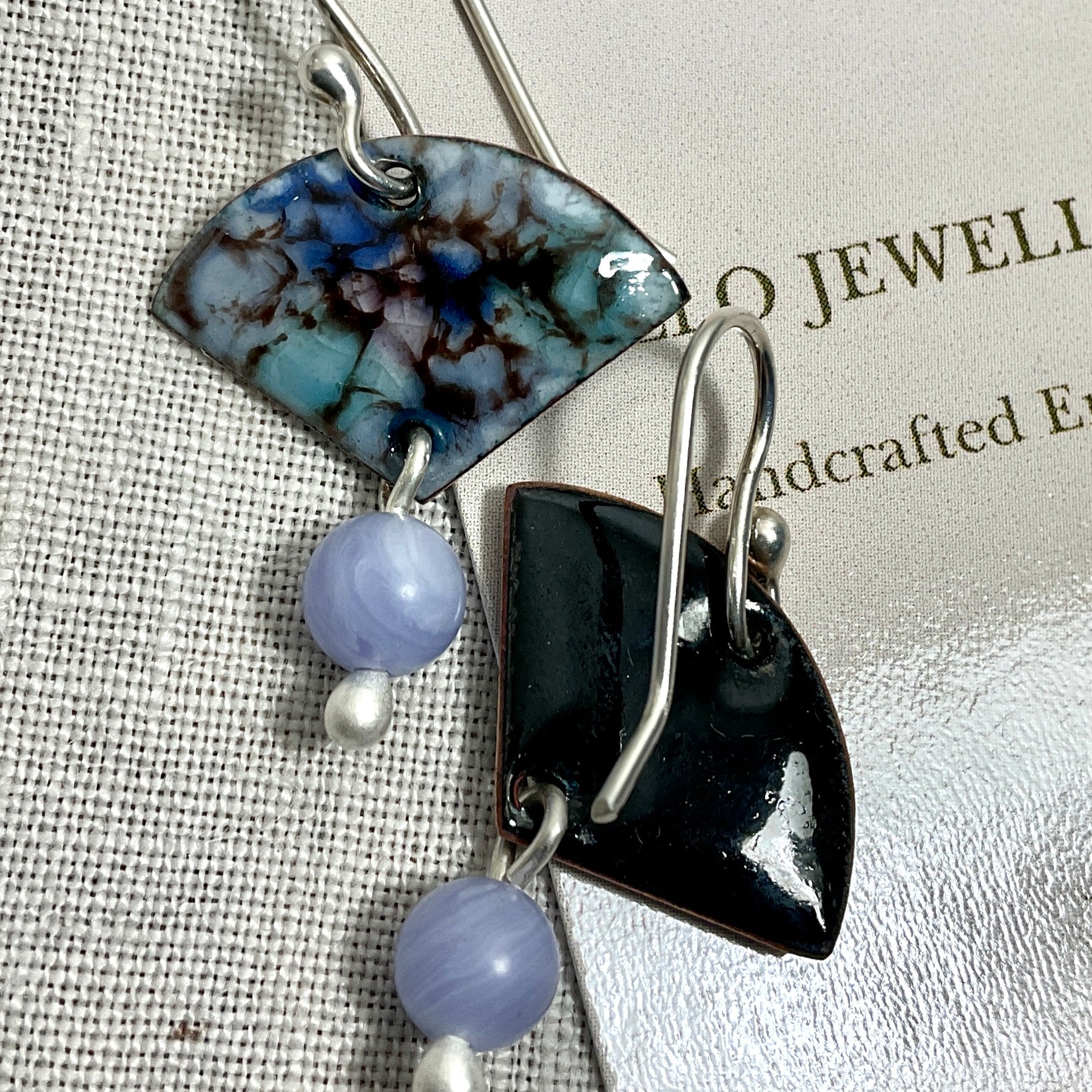 Blue enamel earrings with gemstone