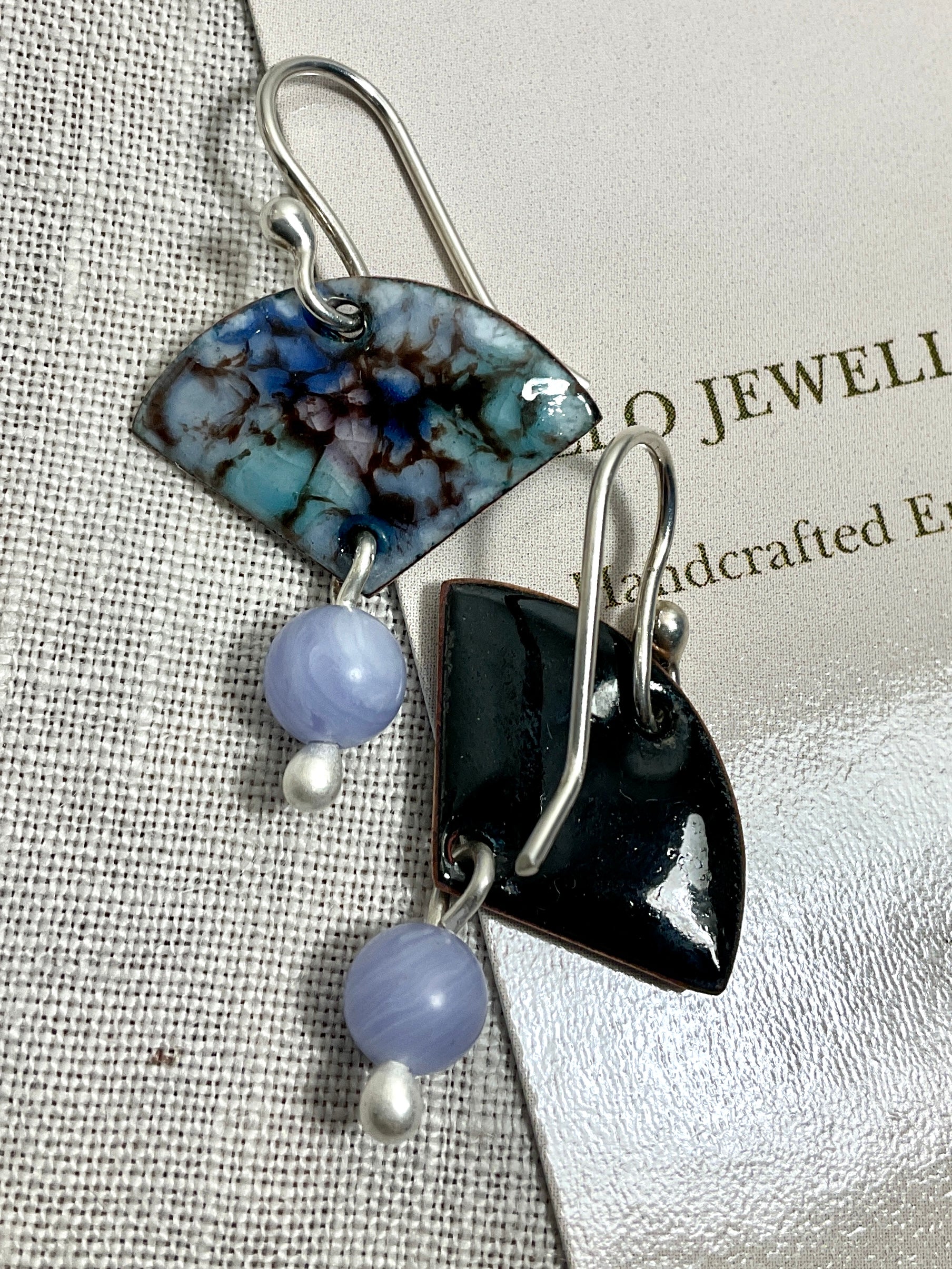 Blue enamel earrings with gemstone